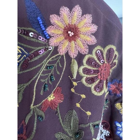Soft Surroundings Womens Embroidered Blouse Plum Boho Sz Large - Picture 3 of 7
